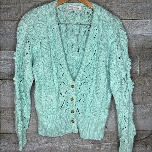 Karen Scott med hand knits vintage pastel Easter bobble button up chunky sweater - Picture 1 of 4